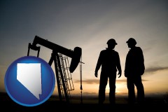 nevada map icon and an oil well and two oil workers at dusk